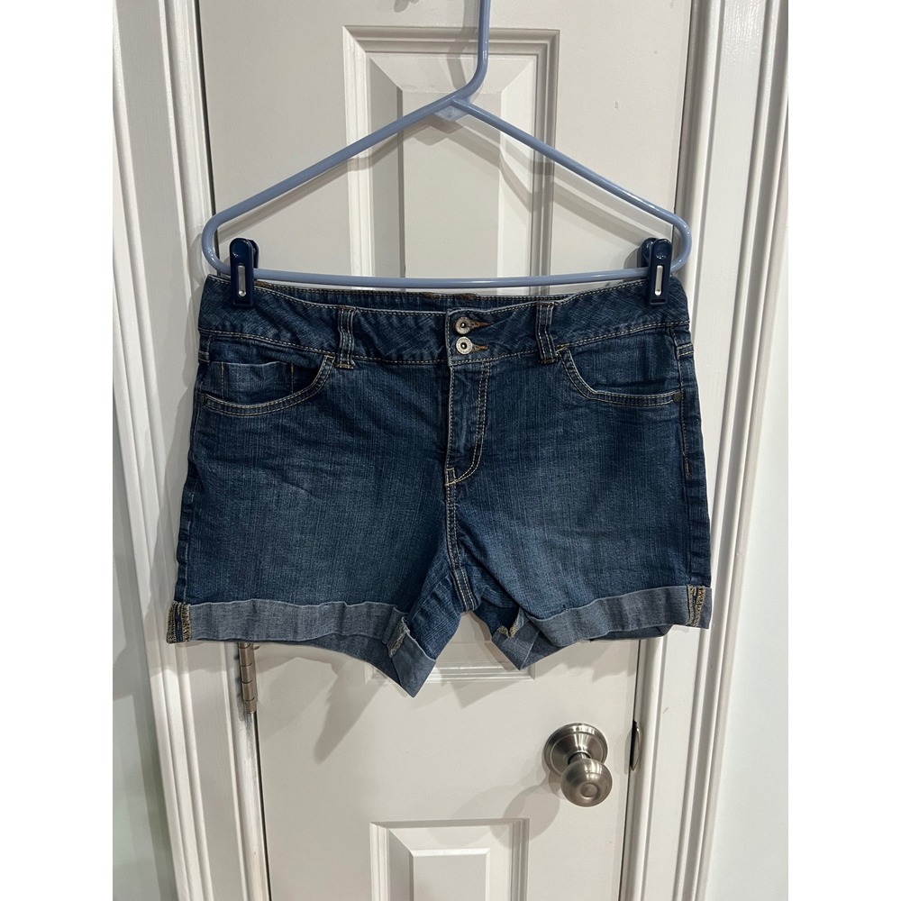 Faded Glory Womens Denim Shorts Dark Wash Cuffed Double Button Size 10